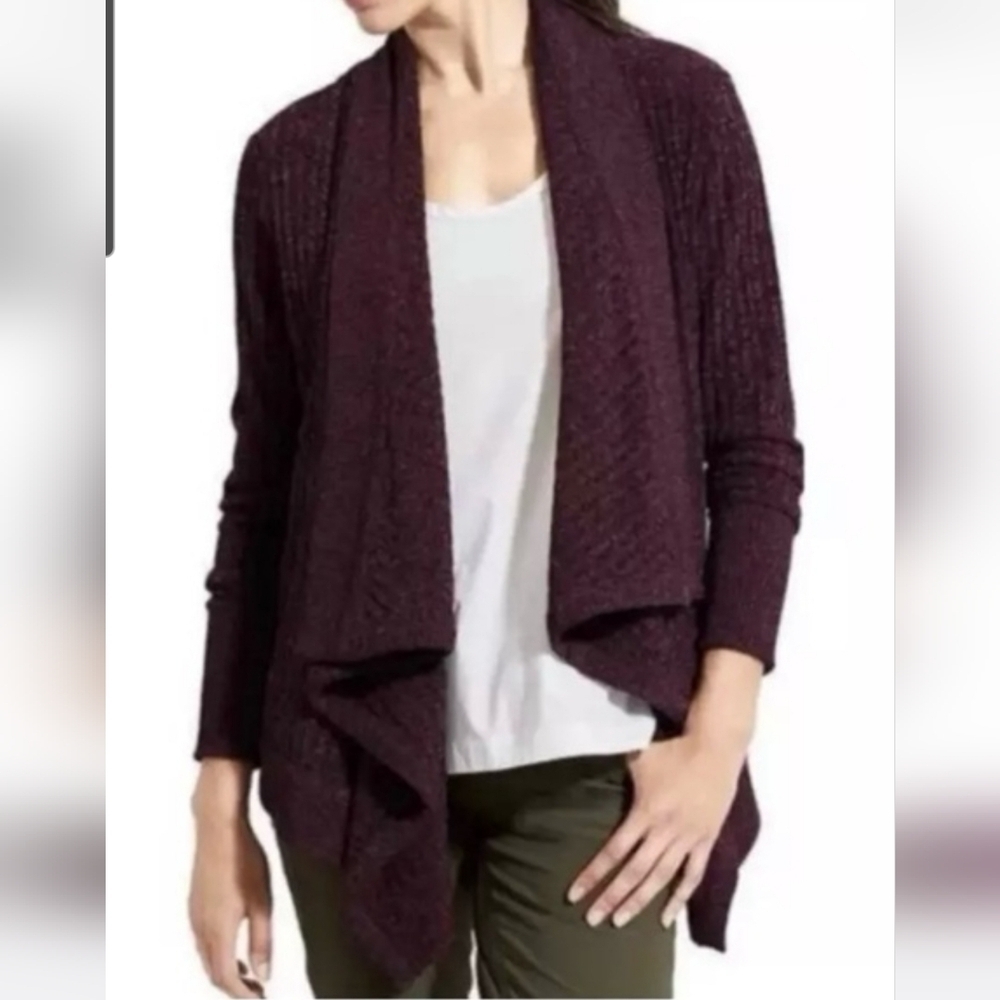 Athleta Raisin Heather Tiburon Wrap Cardigan Size M Open Waterfall Front Comfort